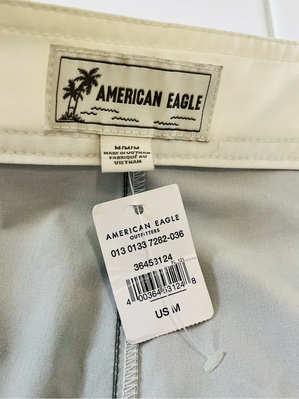 American Eagle Outfitters Navy Swim Shorts with Teal Stripe and White Waist